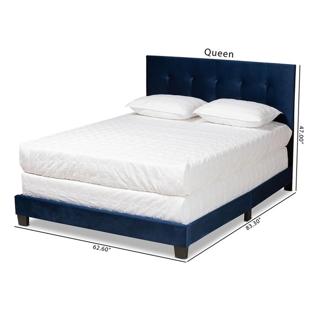 Baxton Studio Caprice Modern and Contemporary Glam Navy Blue Velvet Fabric Upholstered Queen Size Panel Bed