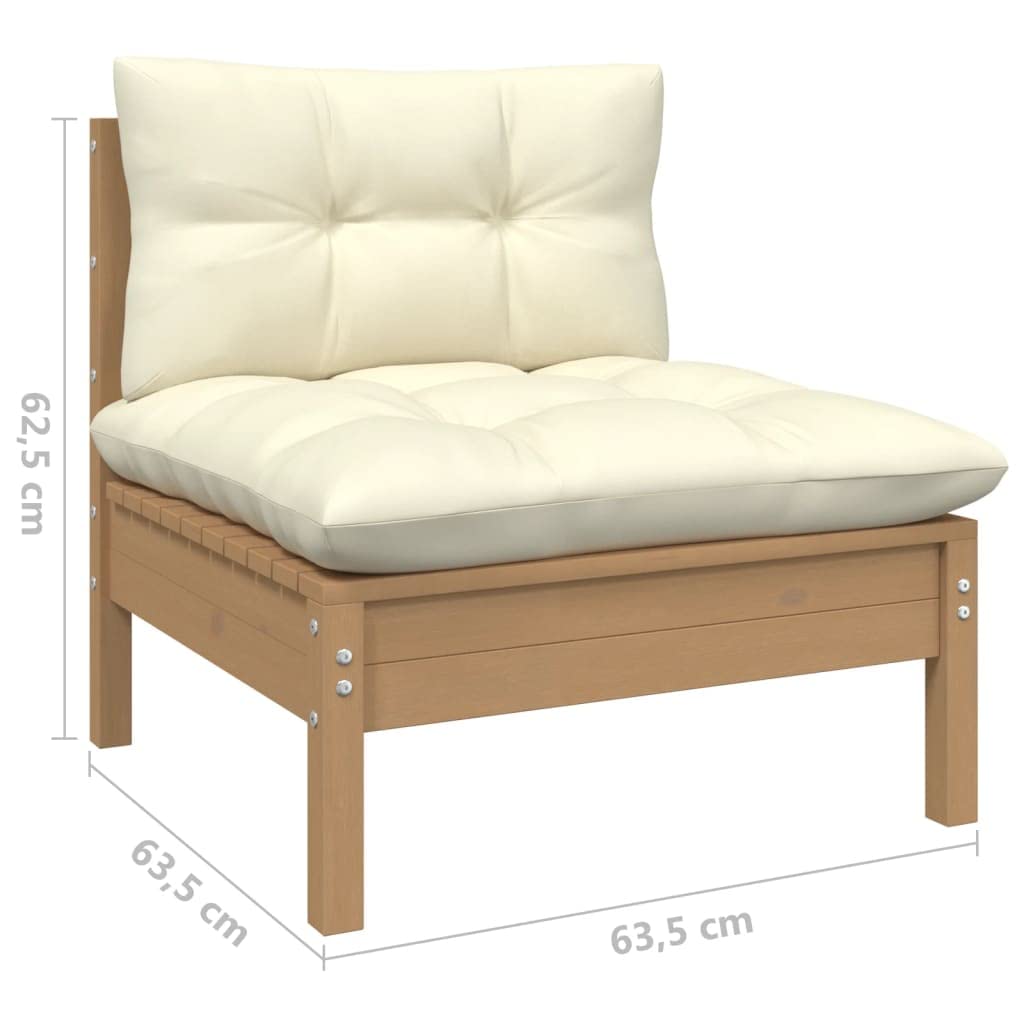 vidaXL Solid Wood Pine 2-Seater Patio Sofa with Cream Cushions Garden Outdoor Lawn Yard Terrace Balcony Wooden Seat Seating Sofa Furniture