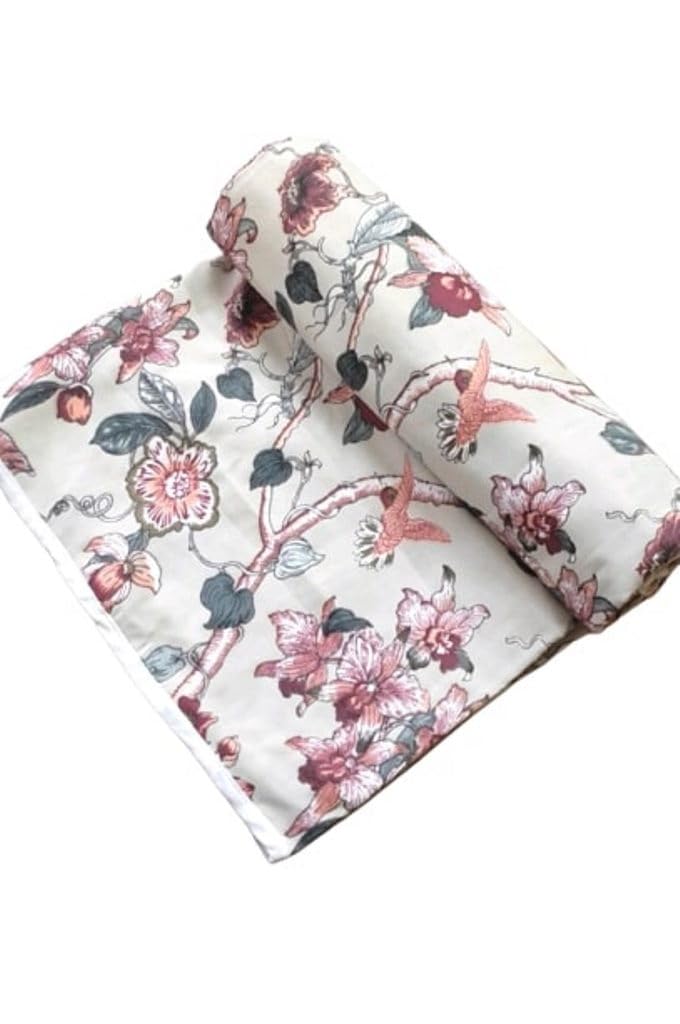 Elegance Reversible 3 Layered Pure Cotton Single Bed Comforter/Ac Dohar/Duvet/Blanket (Multicolor, Design 7)