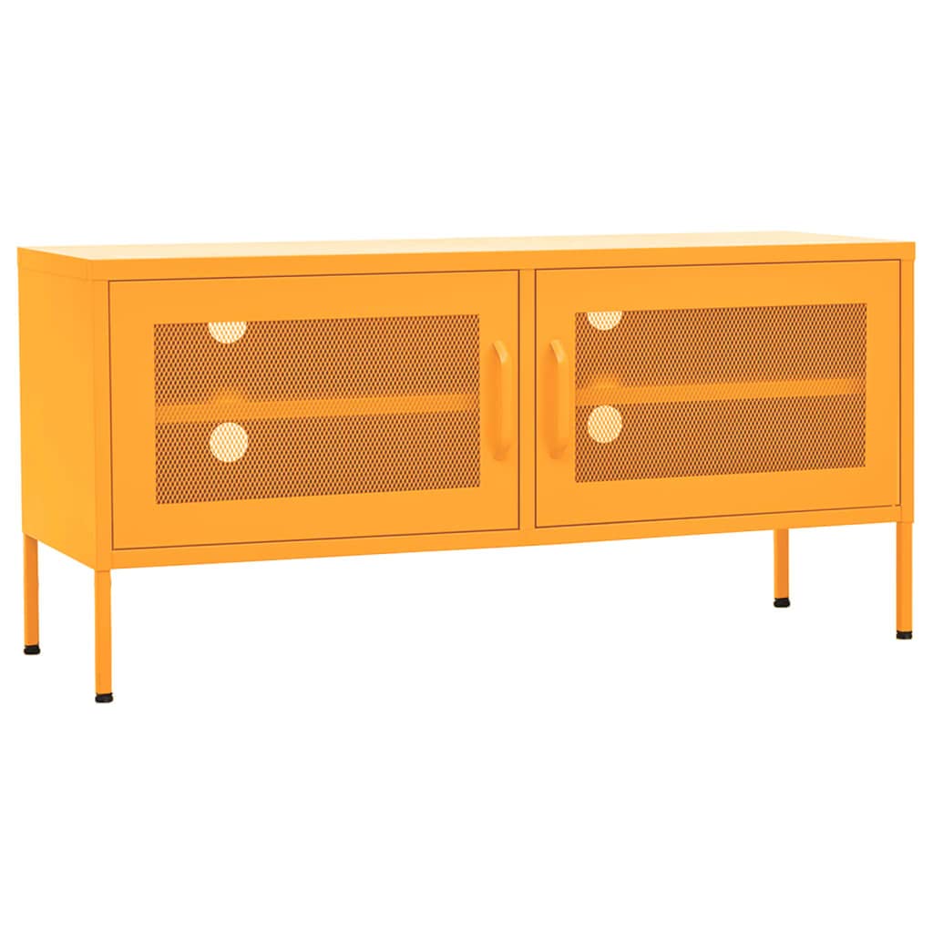 vidaXL Industrial-Style TV Stand - Mustard Yellow - Indoor Entertainment Center with Adjustable Height, Large Storage Capacity & Cable Management - 41.3"x13.8"x19.7"
