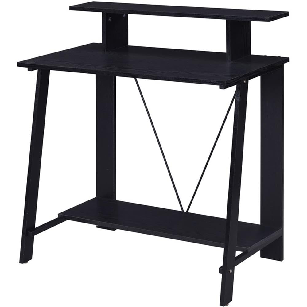 Acme Nypho Wooden 2 Shelves Writing Desk With Metal Frame In Black