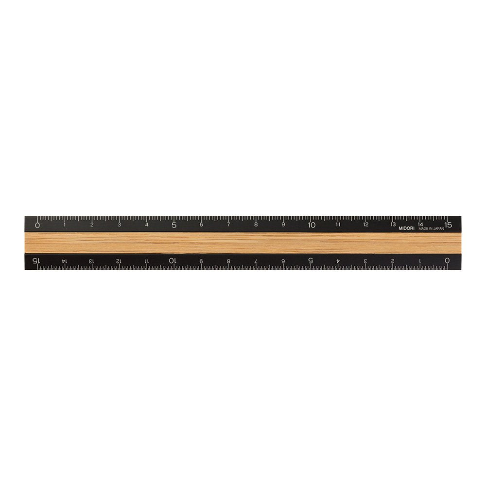 Designphil 42270006 Midori Ruler, Aluminum & Wood Ruler, 5.9 Inches (15 Cm), Black