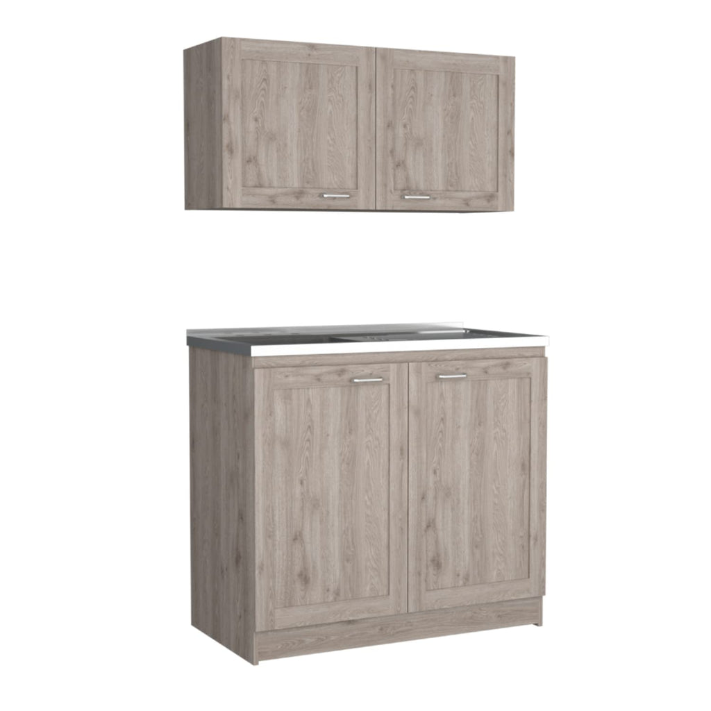 Agate Cabinet With 2 Upper Cabinets And 2 Lower Cabinets, 2 Piece Set, Light Gray
