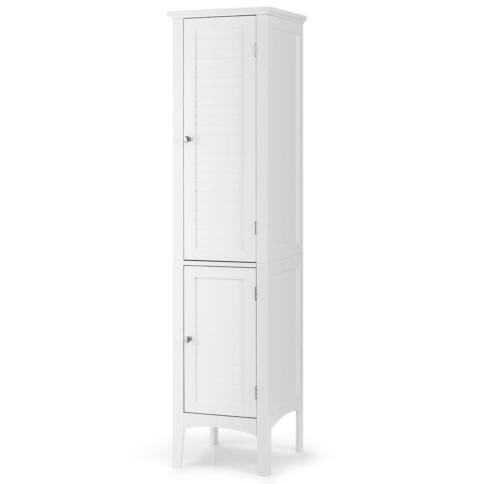 Giantex Storage Cabinet Bathroom High Cabinet With 5 Tier Storage Shelves, Freestanding Slim Cabinet, Tall Organizer For Kitchen, Living Room, Linen Tower Narrow Floor Cabinet (White)