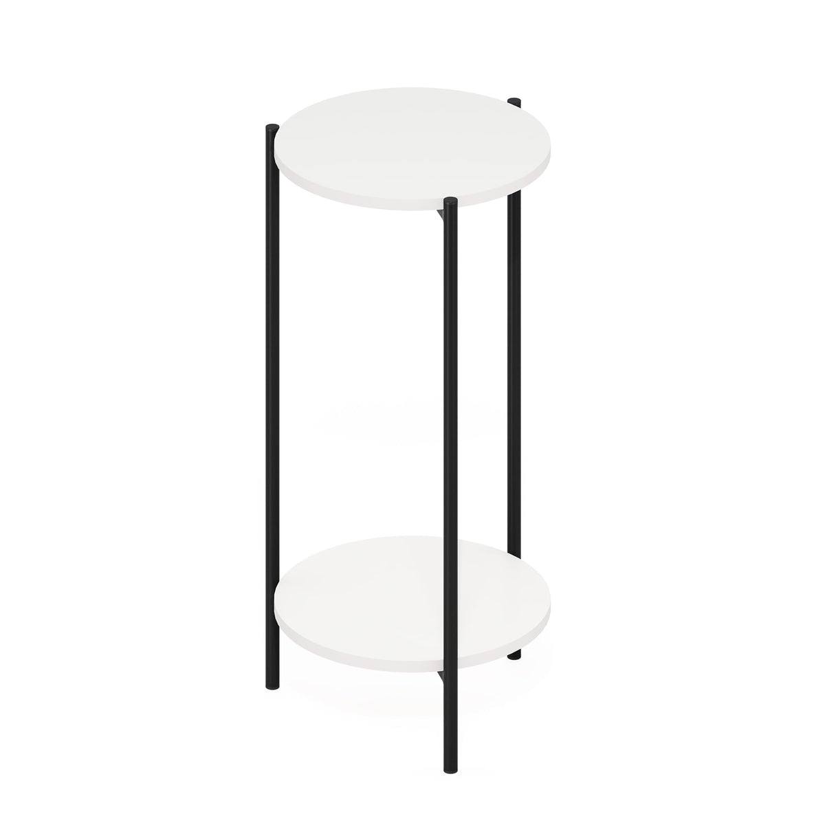 Furinno Besi 2-Tier Modern Tall Round Side End Table with Sturdy Metal Legs, White/Black