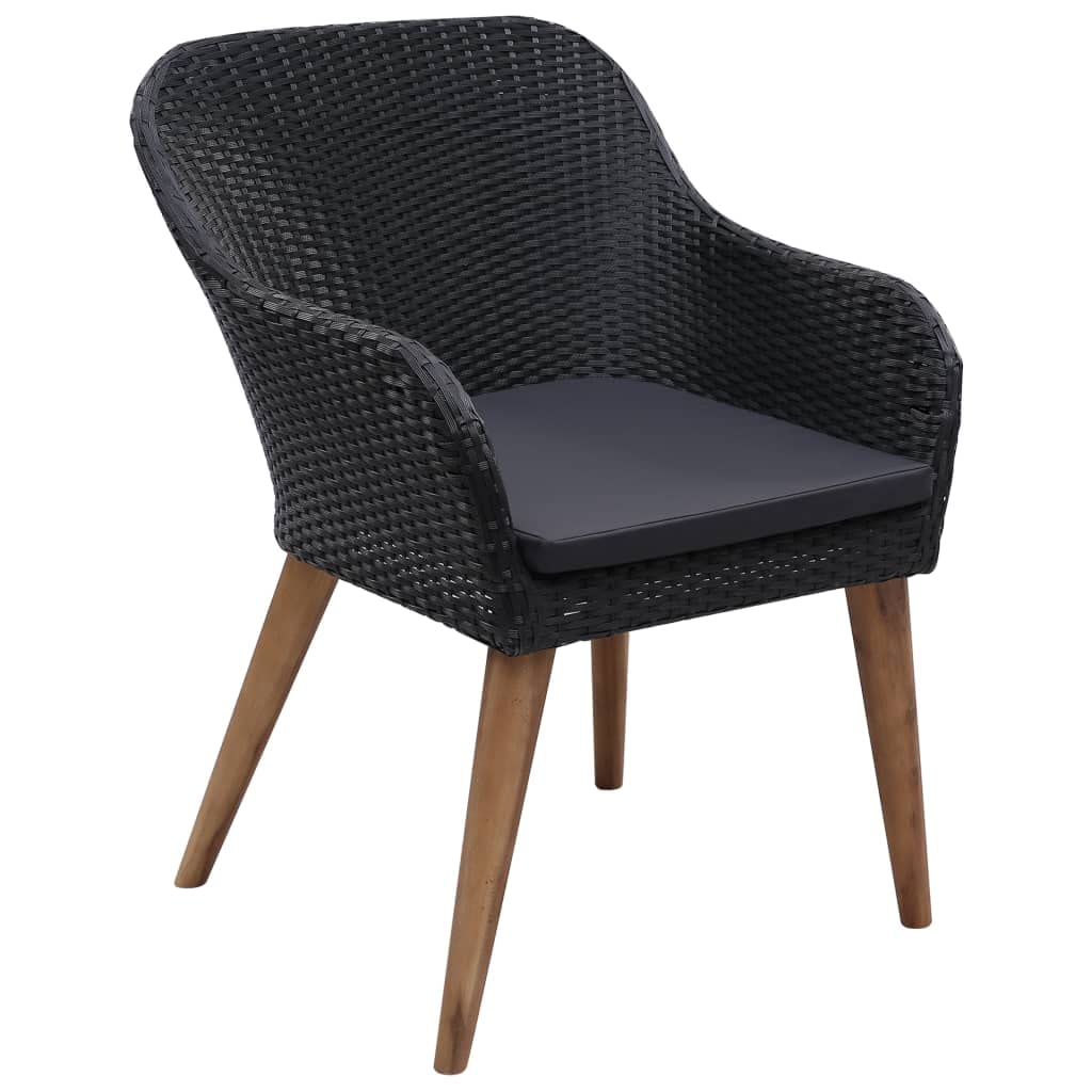vidaXL Outdoor Patio Chairs Set with Cushions, Poly Rattan Furniture, Lightweight, Water-Resistant, 2 Pieces, Black