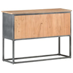 vidaXL Solid Acacia Wood Sideboard - Gray Industrial Style Vitrine Cabinet with Glass Doors and Steel Legs, 39.4"x11.8"x27.6"