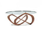 HomeRoots Clear, Walnut 39' Walnut and Clear Glass Abstract Round Coffee Table