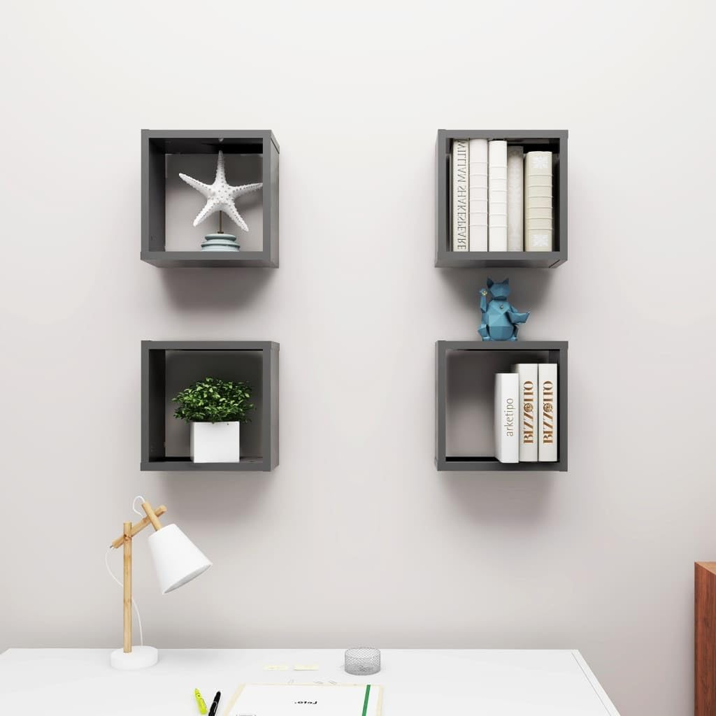 vidaXL Cube Wall Shelves 6 pcs, Grey, 30 x 15 x 30 cm