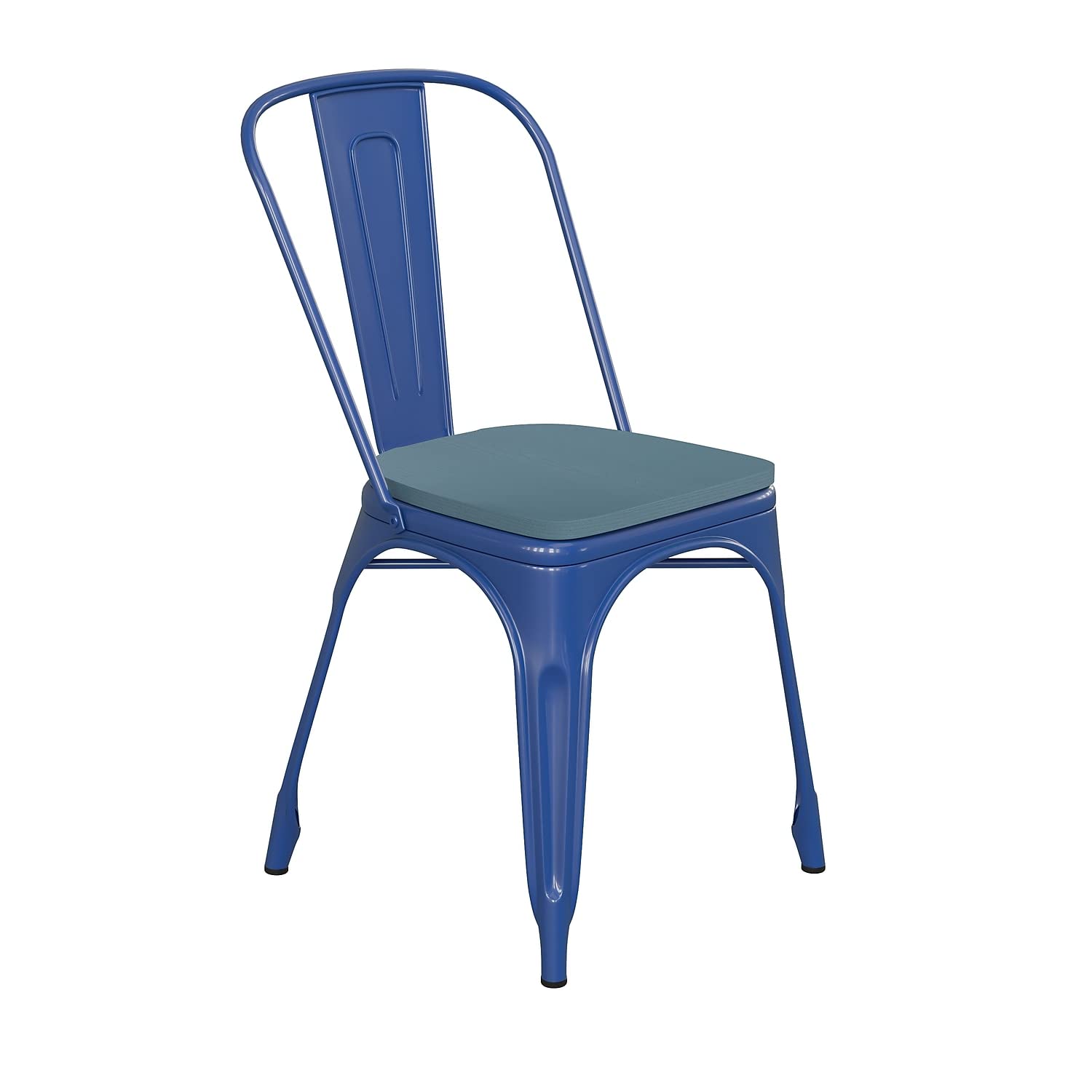 Flash Furniture Perry Indoor/Outdoor Commercial Stackable Chair With Polystyrene Seat - Blue Metal Frame - Teal-Blue Poly Resin Seat - Rounded Seat Edges For Comfort