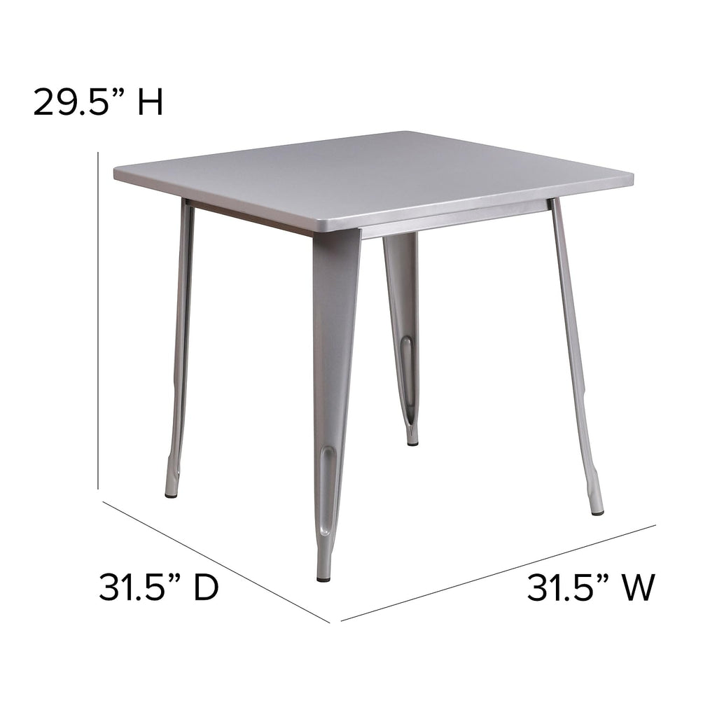 Flash Furniture Felix Commercial Grade 31.5" Square Silver Metal Indoor-Outdoor Table