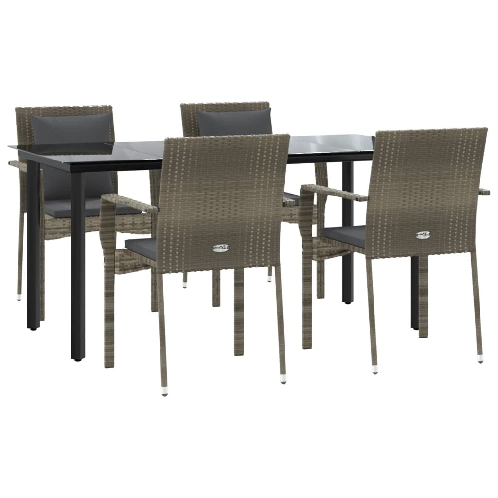 vidaXL 5 Piece Patio Dining Set with Cushions Black and Gray Poly Rattan