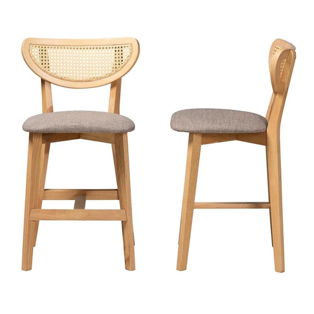 Baxton Studio Dannell Mid-Century Modern Grey Fabric and Natural Oak Finished Wood 2-Piece Counter Stool Set