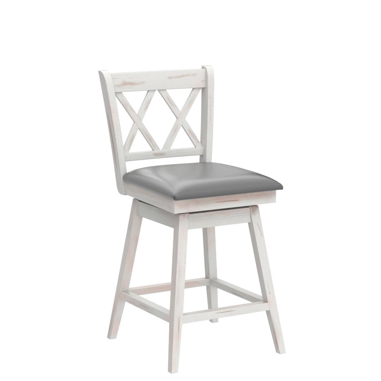 Costway Bar Stool Set Of 4, 360 ° Swivel Counter Height 25Inch Bar Stool With Foot Rest Upholstered Cushion & Ergonomic Backrest, Sturdy Frame, For Pub, Restaurant, Home (4, Antique White + Grey)