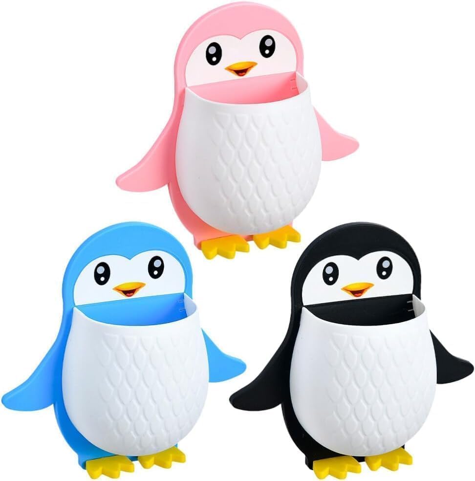 NAITRI FASHION Toothbrush Holder Penguin Wall Mounted Storage Rack  No Drilling, Adhesive Wall Shelf for Bathroom, Bedroom, Kit