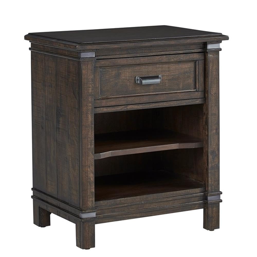 American Woodcrafters Farmwood 1-Drawer Rustic Brown Wood Nightstand