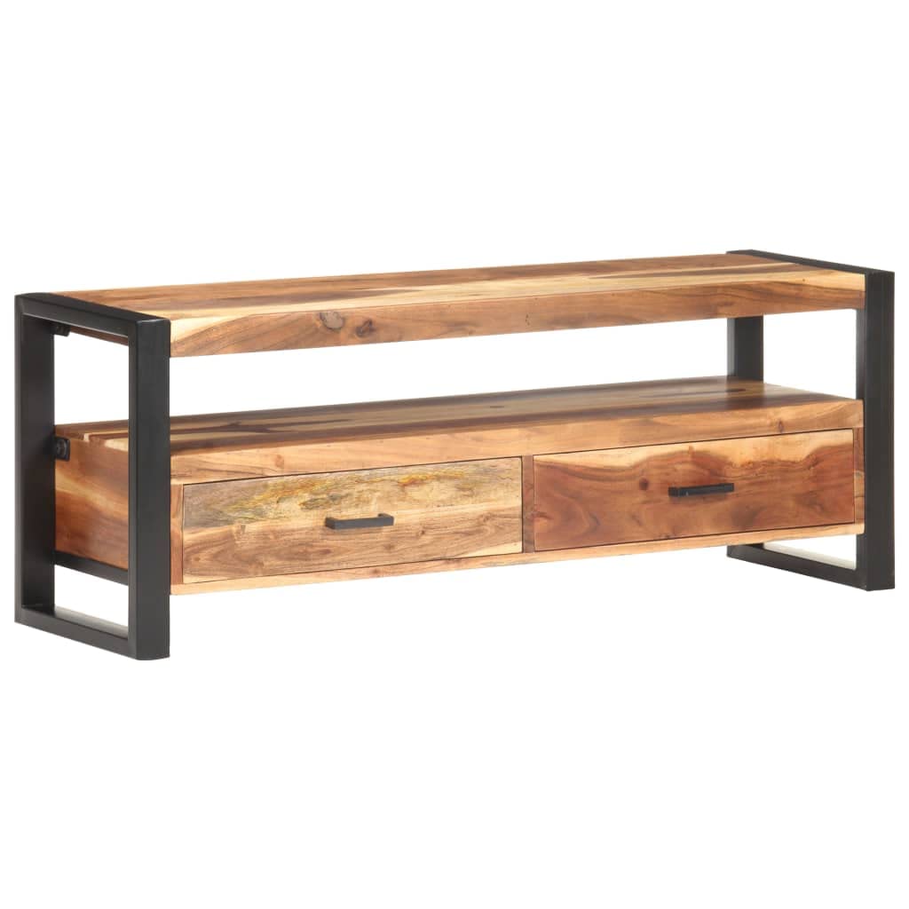 vidaXL TV Stand in Solid Acacia and Rubberwood with Honey Finish, Steel Frame, Versatile Storage, Vintage Design, Ideal for Living Room, Bedroom, Home Bar
