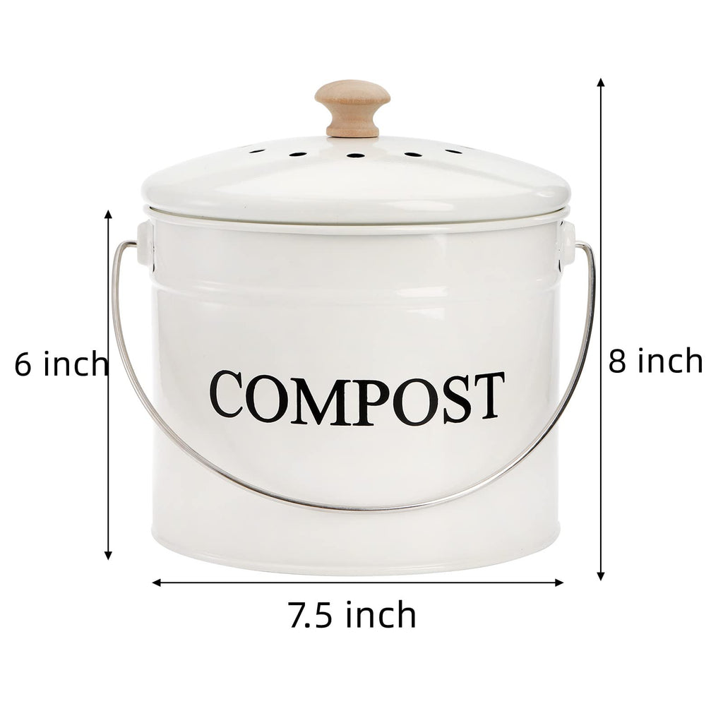 Avla Compost Bin Kitchen Countertop, 1 Gallon Composter Pail, Food Waste Composting Bucket, Odorless Trash Keeper Container, Whi