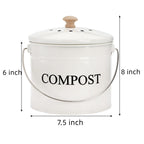 Avla Compost Bin Kitchen Countertop, 1 Gallon Composter Pail, Food Waste Composting Bucket, Odorless Trash Keeper Container, Whi
