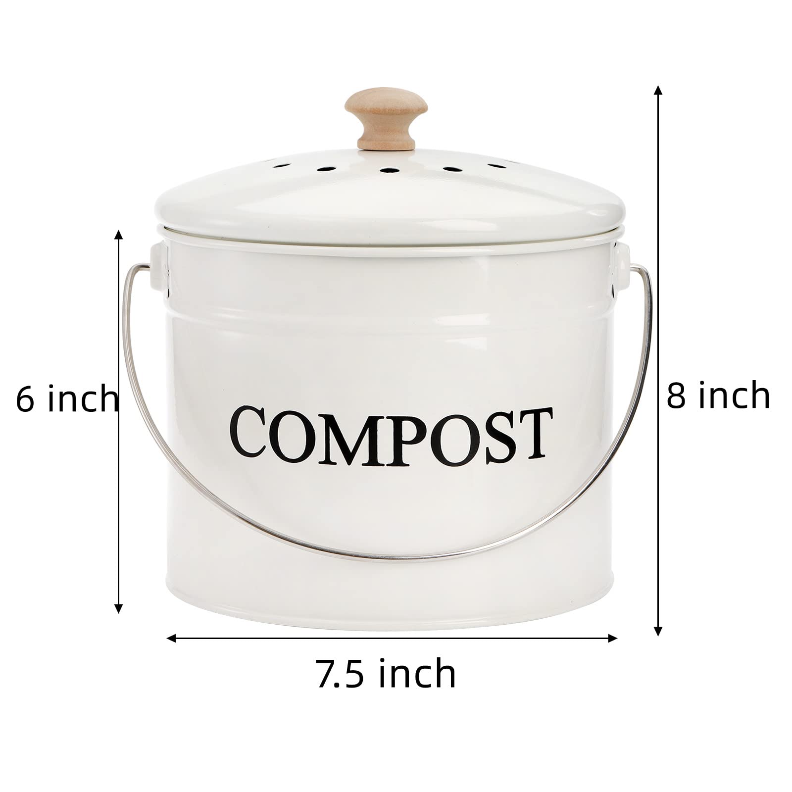 Avla Compost Bin Kitchen Countertop, 1 Gallon Composter Pail, Food Waste Composting Bucket, Odorless Trash Keeper Container, Whi