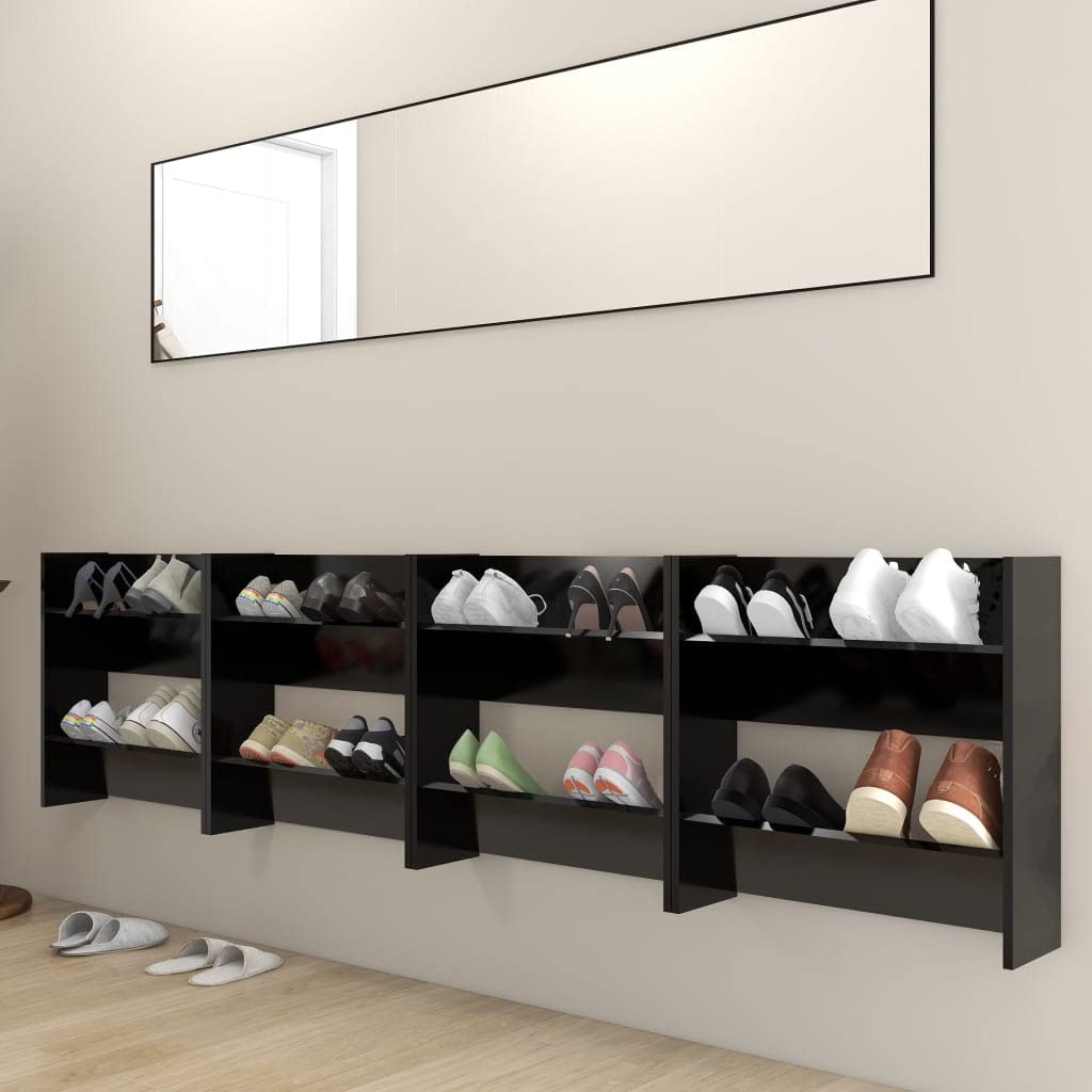 vidaXL Wall Shoe Cabinets 4 pcs Black 23.6&quot;x7.1&quot;x23.6&quot; Engineered Wood