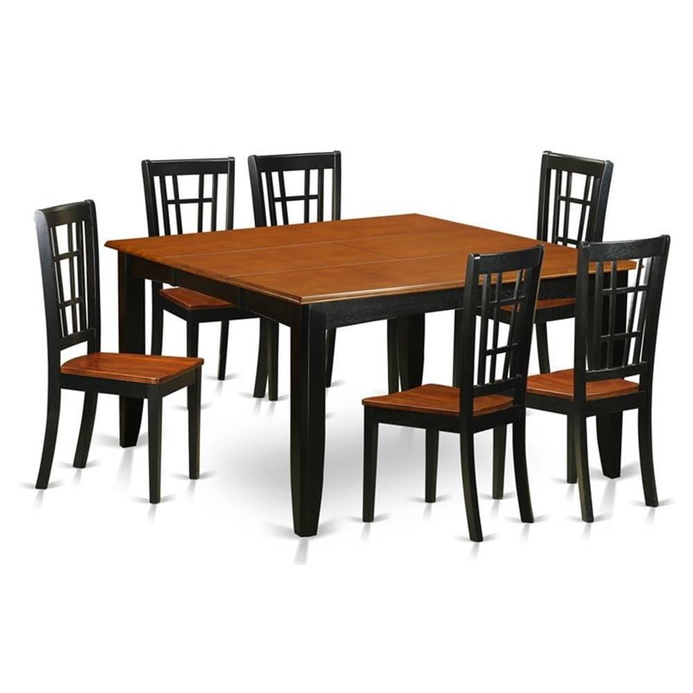 East West Furniture PFNI7-BCH-W 7 Piece Modern Dining Table Set Consist of a Square Wooden Table with Butterfly Leaf and 6 Dining Chairs, 54x54 Inch, Black & Cherry