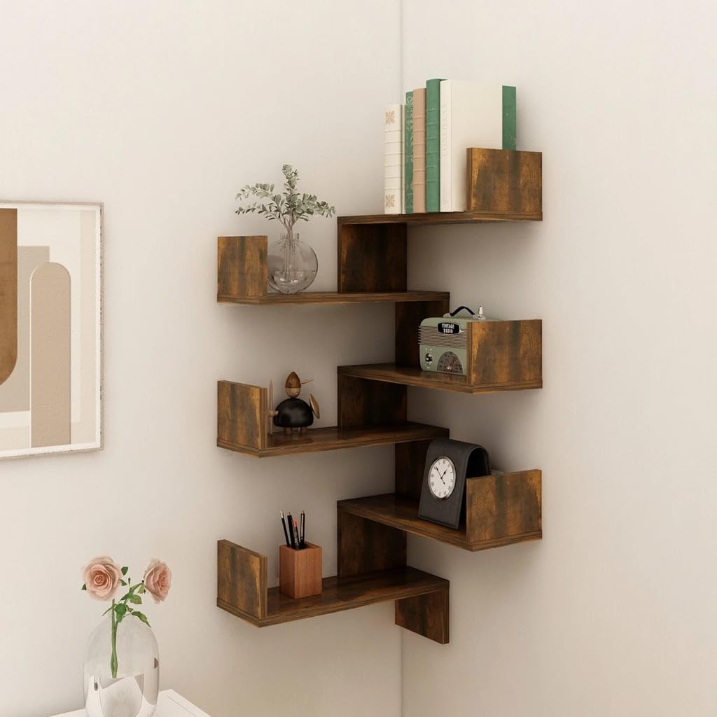 Corner Wall Shelves 2 Pieces Smoked Oak 40 X 40 X 50 Cm Wood