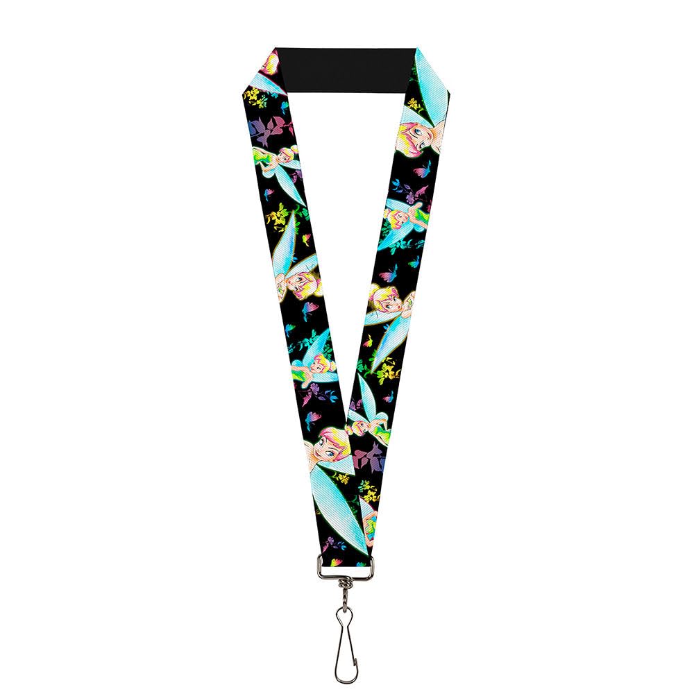 Buckle Down Womens Lanyard - 1.0 Glowing Tinker Bell Poses/Butterflies & Flow Key Chain, Multicolor, One Size Us