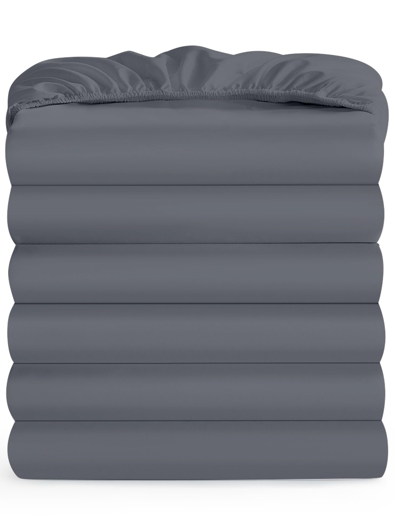 Maple&Stone Grey Queen Fitted Sheet Only - Bulk Pack Of 6 Bottom Sheets - Premium Soft & Breathable, Brushed Microfiber Fabric F