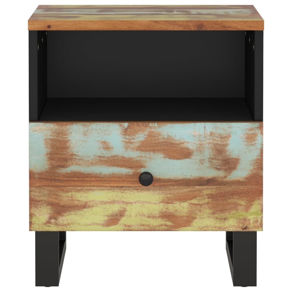 vidaXL Solid Reclaimed & Engineered Wood Bedside Cabinet - Unique Industrial Style Side Table with Ample Storage Space - Handmade Recycled Timber Furniture