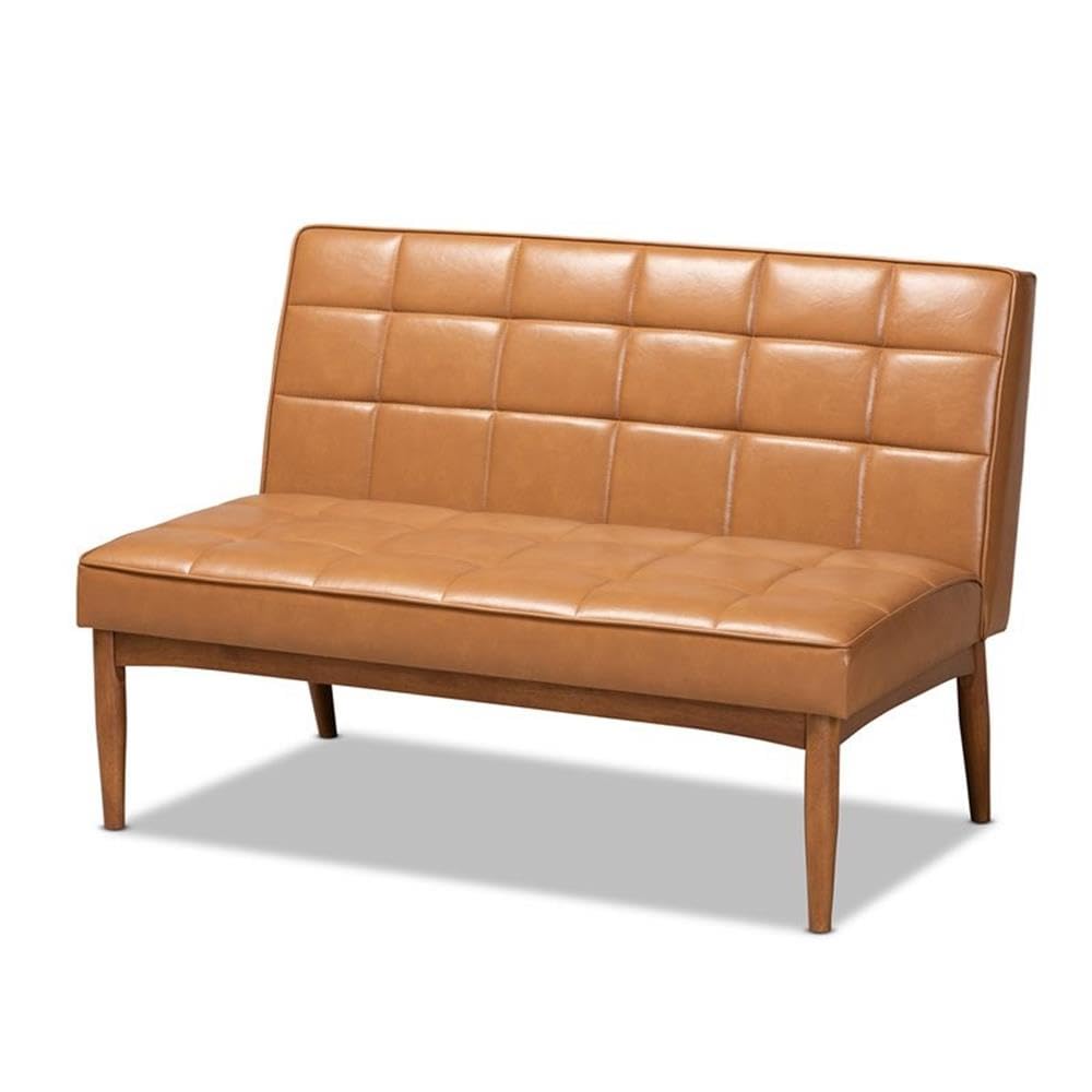 Baxton Studio Sanford Mid-Century Modern Tan Faux Leather Upholstered and Walnut Brown Finished Wood 3-Piece Dining Nook Set