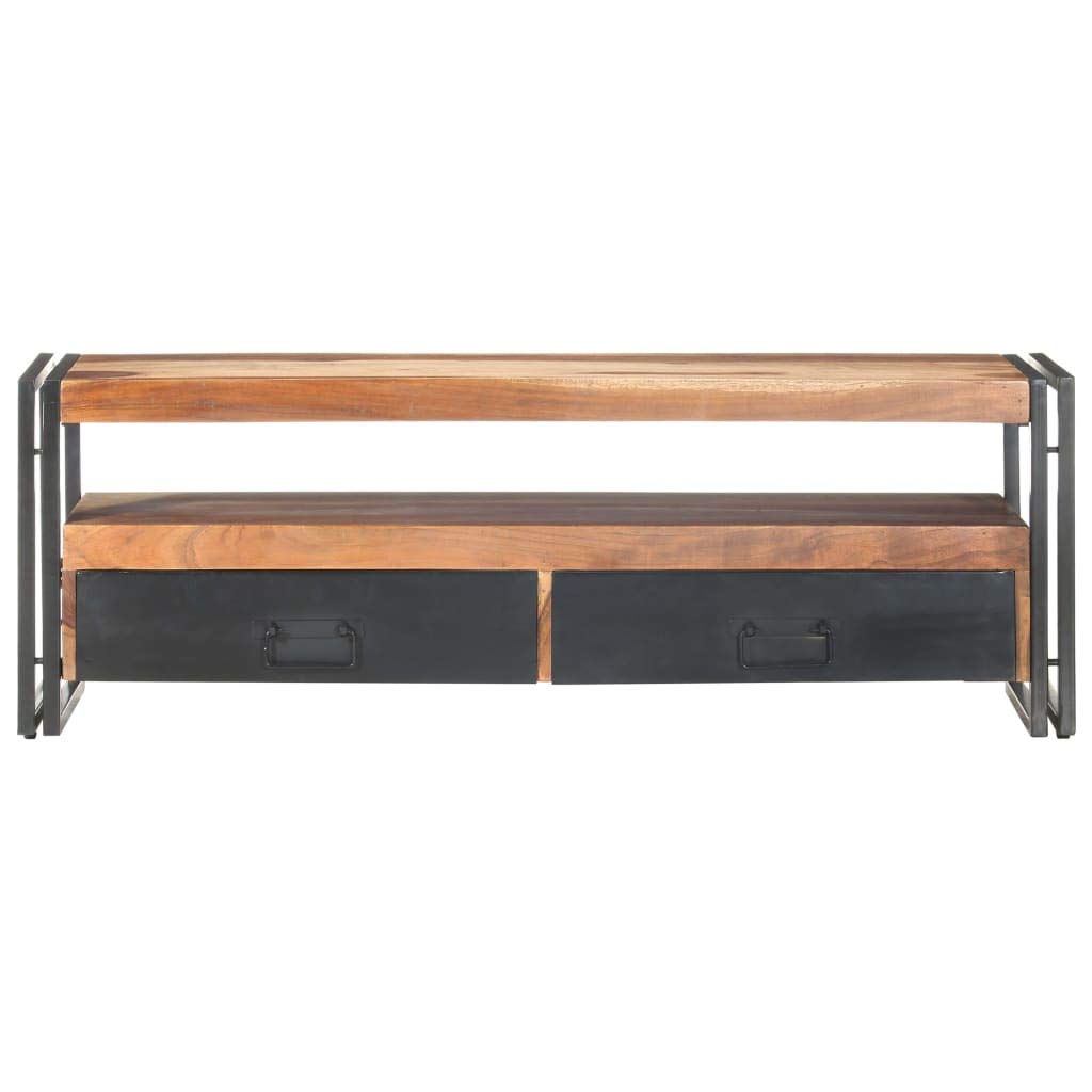 vidaXL Solid Acacia and Rubberwood TV Stand with Sheesham Finish- Modern Design Television Cabinet with Drawers and Storage Compartment for Living Room, Industrial Style