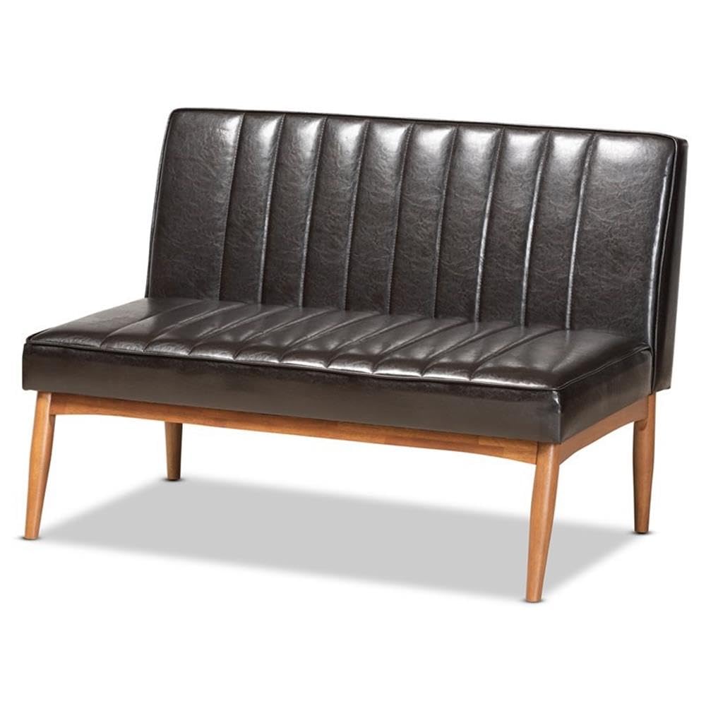 Baxton Studio Daymond Mid-Century Modern Dark Brown Faux Leather Upholstered and Walnut Brown Finished Wood 3-Piece Dining Nook Set