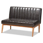 Baxton Studio Daymond Mid-Century Modern Dark Brown Faux Leather Upholstered and Walnut Brown Finished Wood 3-Piece Dining Nook Set