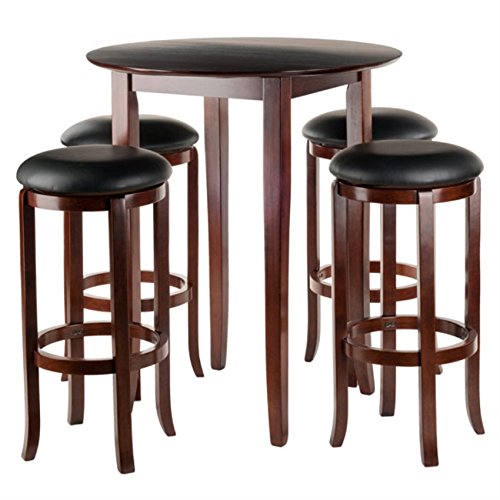 Ergode Wood Summit 3-Piece Pub Table Set | Modern Retro Style | Sturdy Wood Composite Tabletop | Adjustable Swivel Stools | Chrome Plated Finish (94581-VV)