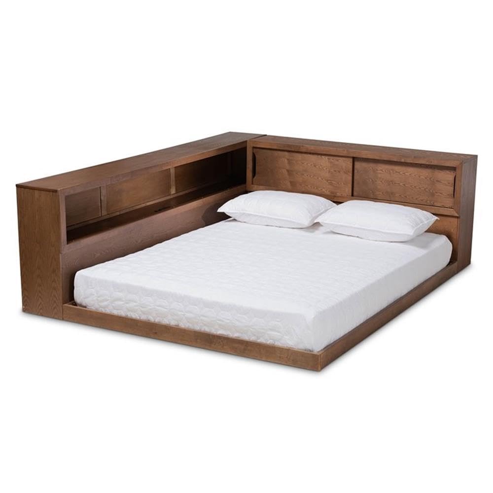Baxton Studio Rustic Queen Bed with Walnut Finish MG0031-Walnut-Queen
