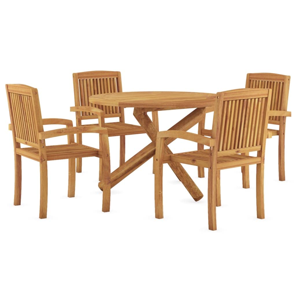 vidaXL Solid Wood Teak Patio Dining Set 5 Piece Garden Outdoor Terrace Balcony Dining Dinner Dinette Table and Chair Seat Seating Furniture