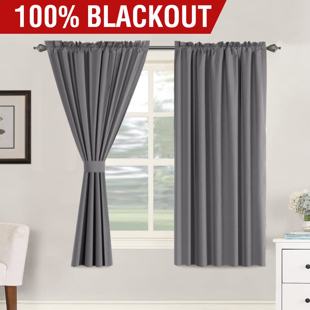 H.Versailtex 100% Blackout Curtains 63 Inches Long Full Light Blocking Curtain Draperies For Bedroom Living Room Thermal Insulated Functional Soft Thick Window Treatment Set Of 2 Panels, Grey
