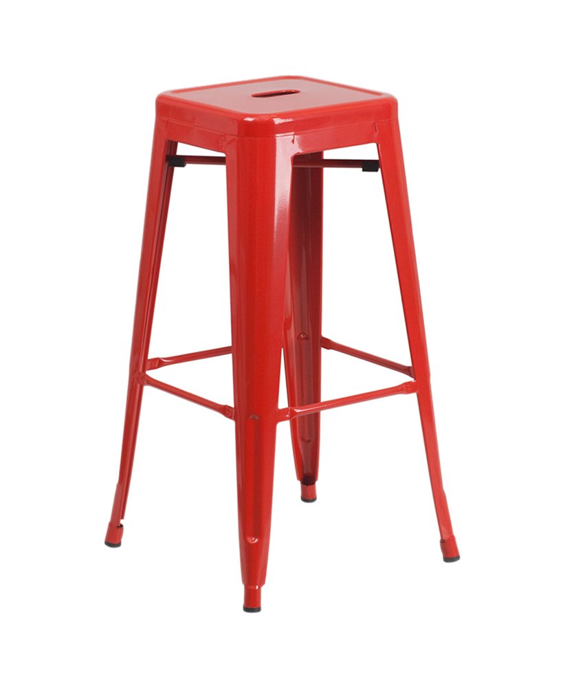 Flash Furniture Stone Commercial Grade 23.75" Square Red Metal Indoor-Outdoor Bar Table Set with 2 Square Seat Backless Stools