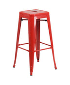 Flash Furniture Stone Commercial Grade 23.75" Square Red Metal Indoor-Outdoor Bar Table Set with 2 Square Seat Backless Stools