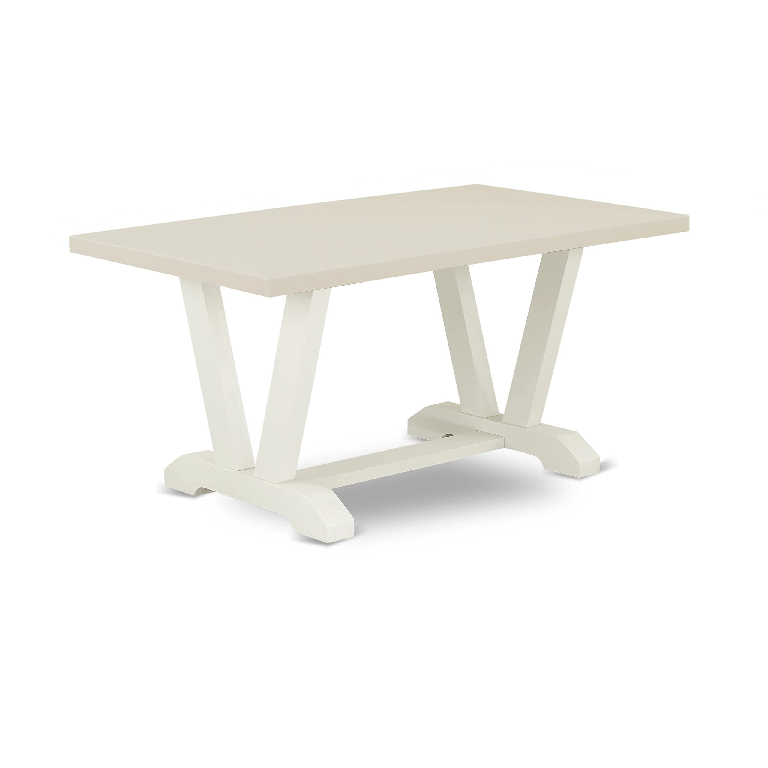 East West Furniture V-Style 7 Piece Room Furniture Set Consist Of A Rectangle Dining Table With V-Legs And 6 Dark Shitake Linen Fabric Parsons Chairs, 36X60 Inch, Multi-Color