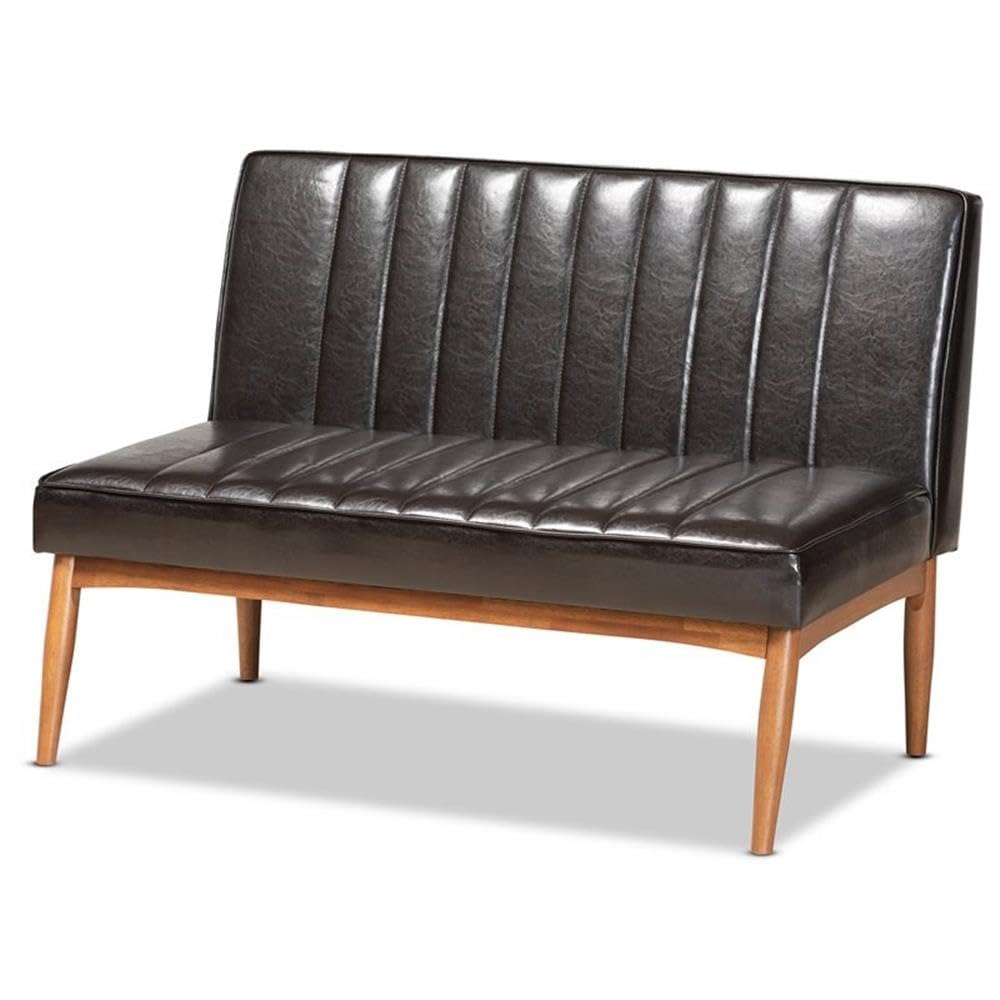 Baxton Studio Daymond Mid-Century Modern Dark Brown Faux Leather Upholstered and Walnut Brown Finished Wood 4-Piece Dining Nook Set