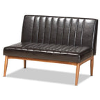 Baxton Studio Daymond Mid-Century Modern Dark Brown Faux Leather Upholstered and Walnut Brown Finished Wood 4-Piece Dining Nook Set