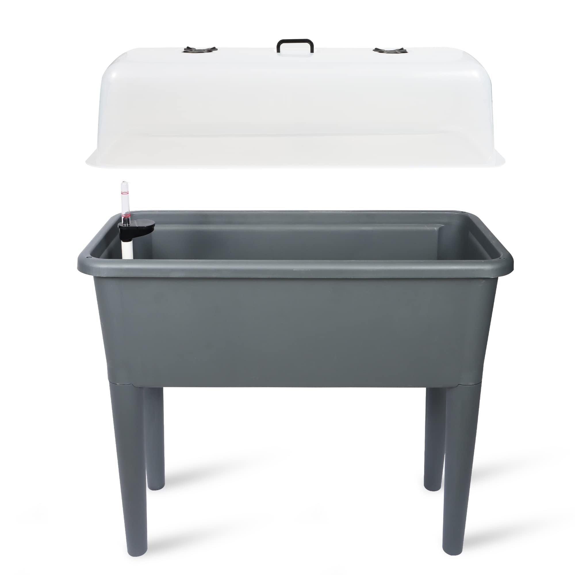 Dexceder 13.2 Gallon Self Watering Raised Garden Bed With Ventilation Transparent Lid Greenhouse, Deepen Vegetable Flower Box Pl