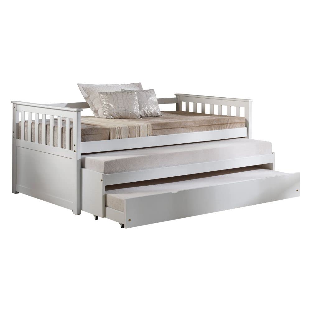 HomeRoots 43&quot; X 80&quot; X 32&quot; White Wood Daybed & Pull-Out Bed