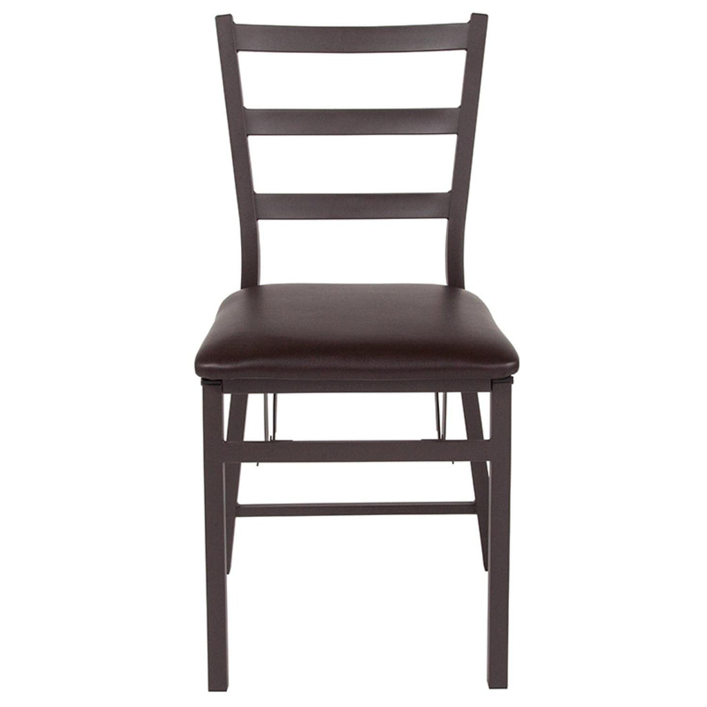 Flash Furniture Hercules Series Brown Folding Ladder Back Metal Chair With Brown Vinyl Seat