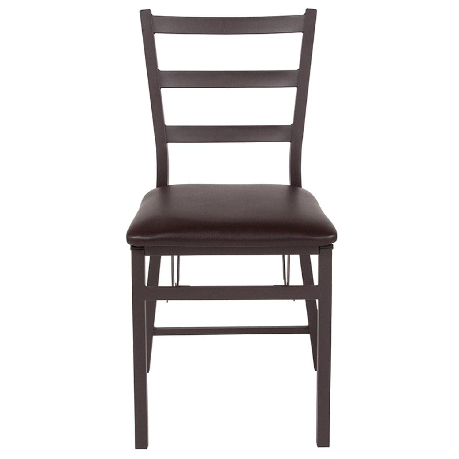 Flash Furniture Hercules Series Brown Folding Ladder Back Metal Chair With Brown Vinyl Seat