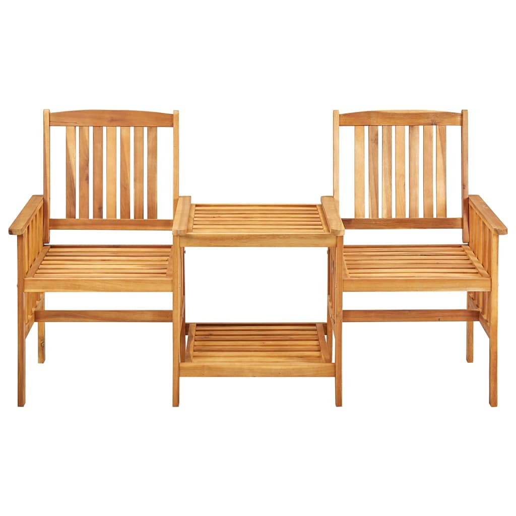 vidaXL Solid Acacia Wood Bistro Set - Patio Chairs with Tea Table, Cushions and Lower Shelf - Perfect for Garden or Patio