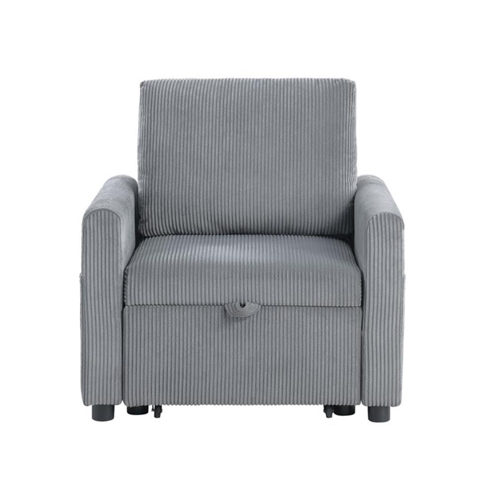 Lilola Home Oswin 32.5' W Gray Corduroy Armchair with Pull-Out Chaise and Side Pocket