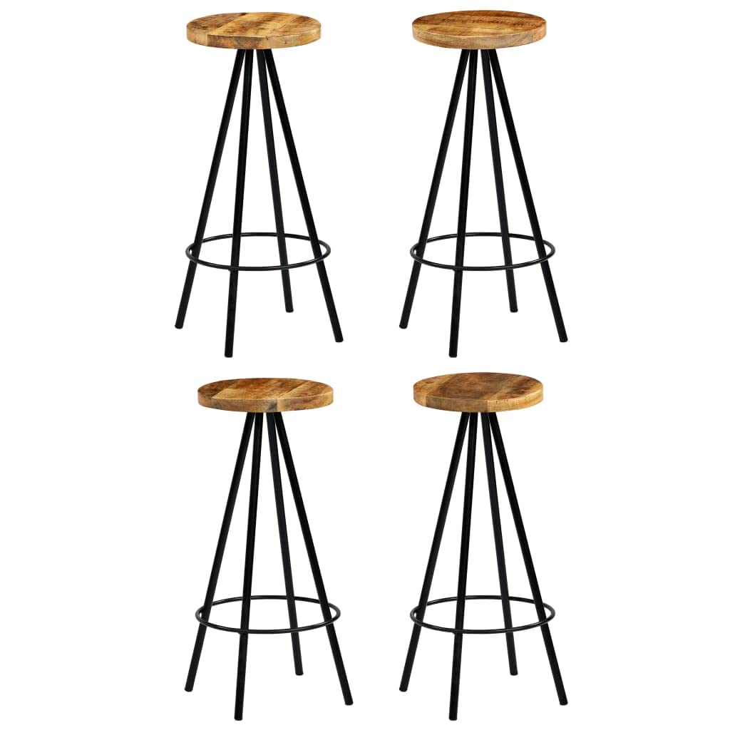 vidaXL Industrial Style Bar Stools - Robust Solid Mango Wood and Steel Frame - Comfortable Footrest - Easy Assembly - Set of 4